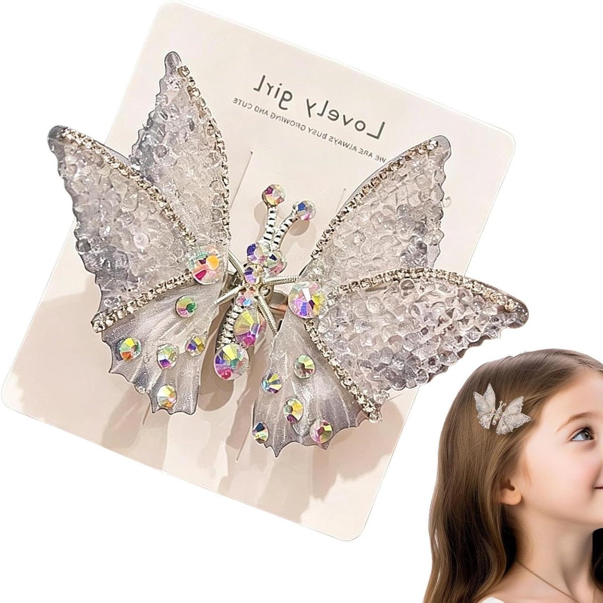 Haarclips - Vliegende decoratie - Feestelijke kapsels - Bewegende vleugels - 9 x 7.5 cm - Strass