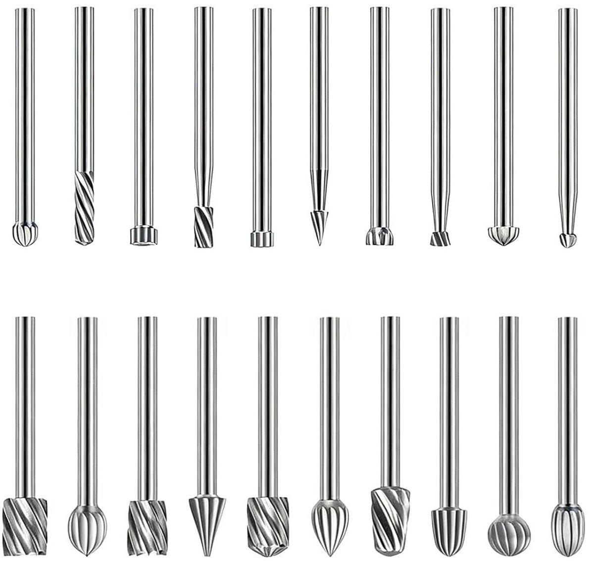 Roterende Frezen Set - Houtbewerking Bits - Hout Snijden Graveren - Duurzaam HSS Titanium - 20 Stuks - Zilverkleurig