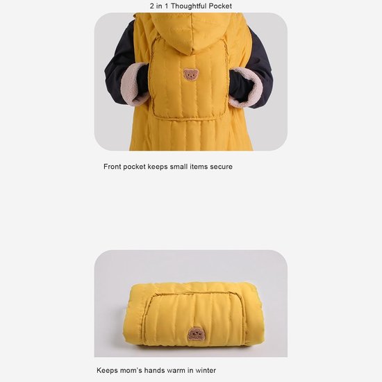 Draagzakhoes Baby - Kinderwagenhoes - Bescherming Buiten - Winddicht Fleece - 77x60cm - Geel Berenpatroon — afbeelding 2