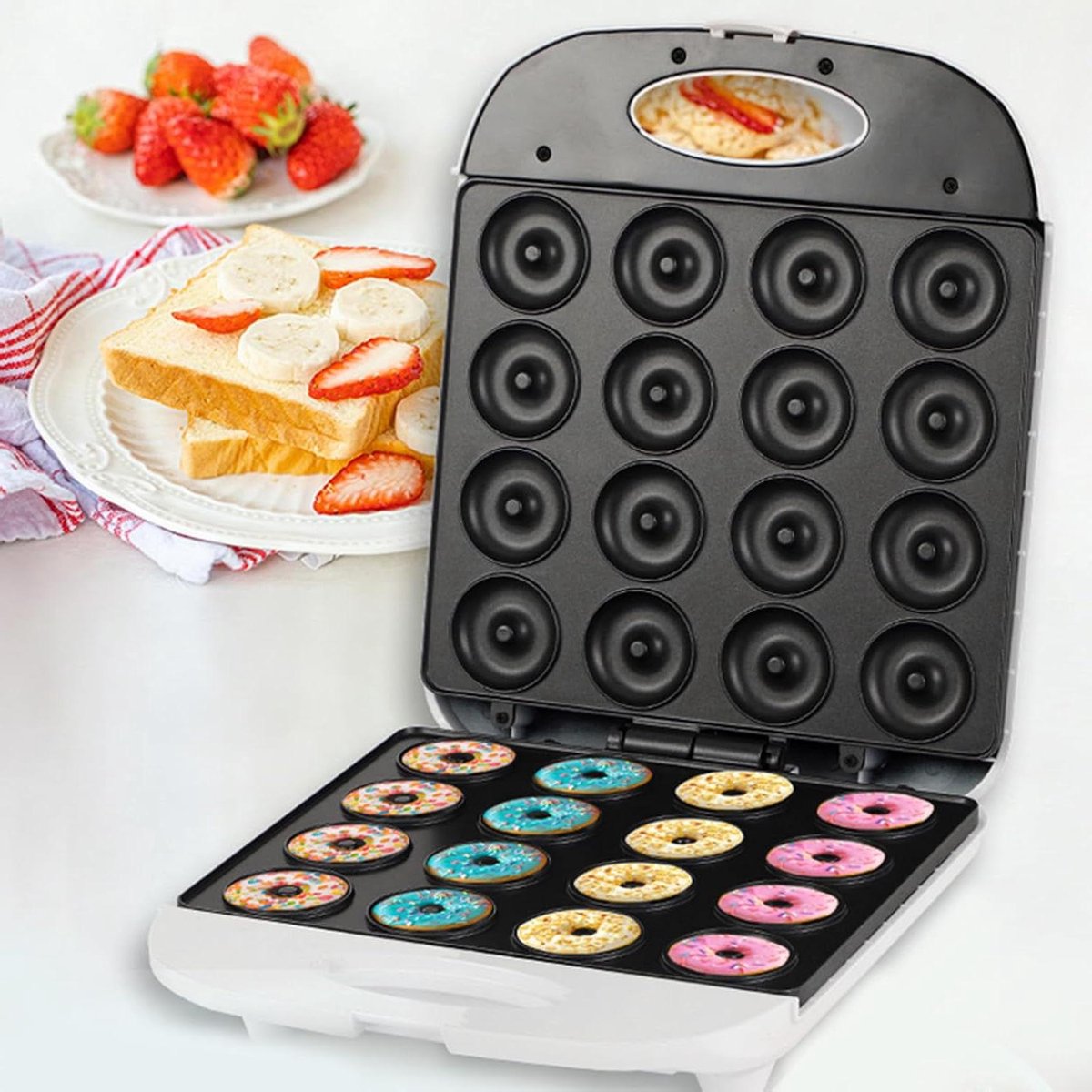 Mini Donut Maker - Apparaat Snacks - Ontbijt Maken - 16 Gaten - 34 x 29 x 13 cm - Zwart