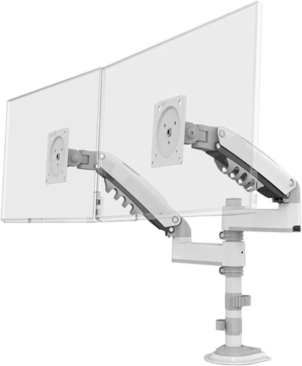 Dubbele Monitorstandaard - Gasveer Arm - Bureau Organisatie - Volledig Dynamisch - 17-32 Inch - Wit