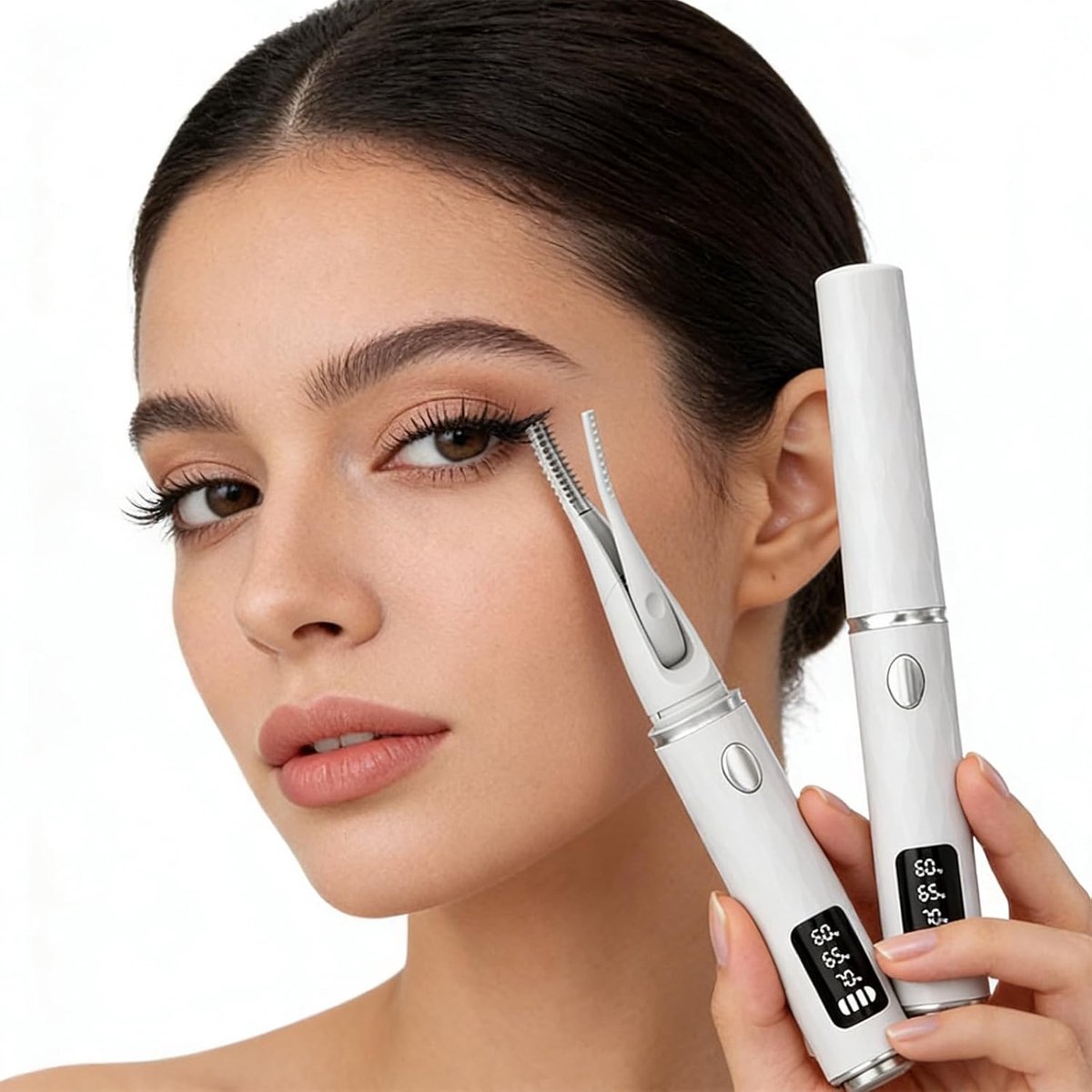 Wimperkruller-wimperkruller elektrisch-1-delige elektrische wimperkruller met drie standen en digitaal display - oplaadbaar via Type-C - anti-verbrandingsfunctie - snelle opwarmtijd van 10 seconden - wit