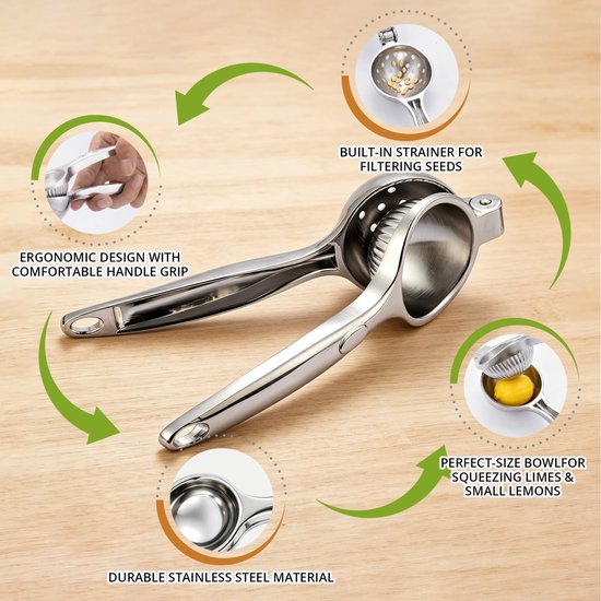 Citruspers - Citroenpers handmatig - Handmatige Fruitpers - Metaal - Hand Juicer Lemon Squeezer - Manual Citrus Juicer with Accessories - Heavy Duty for Kitchen, Bar, Restaurant - Dishwasher Safe — afbeelding 4