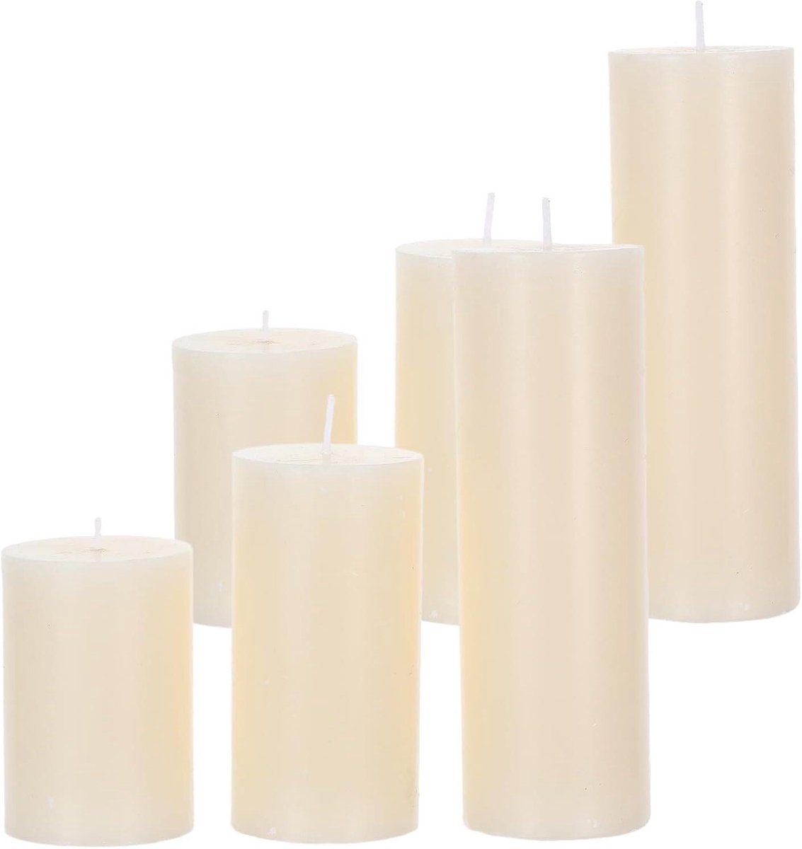 Pilaarkaarsen Set - Decoratieve Kaarsen - Tafeldecoratie - Druppelvrije Verbranding - 6 stuks - Ivoor