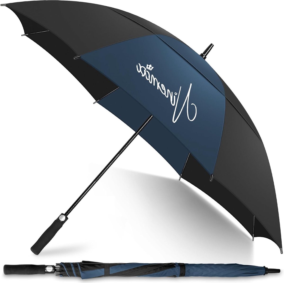 Grote 68 Inch Winddichte Golfparaplu - Waterdichte Automatisch Openende Paraplu met Dubbele Koepel en Schouderband voor Mannen en Vrouwen (Donkerblauw/Zwart)