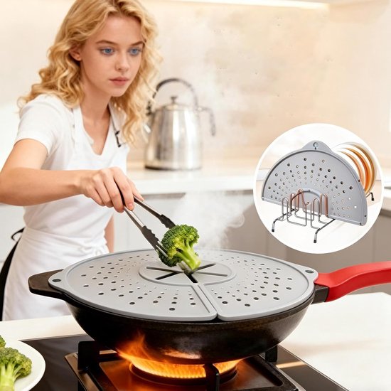 Spatbescherming Keuken - Spatscherm Pan - Schoon Koken - Opvouwbaar Ontwerp - 317 x 18 x 28 cm - Grijs — afbeelding 2