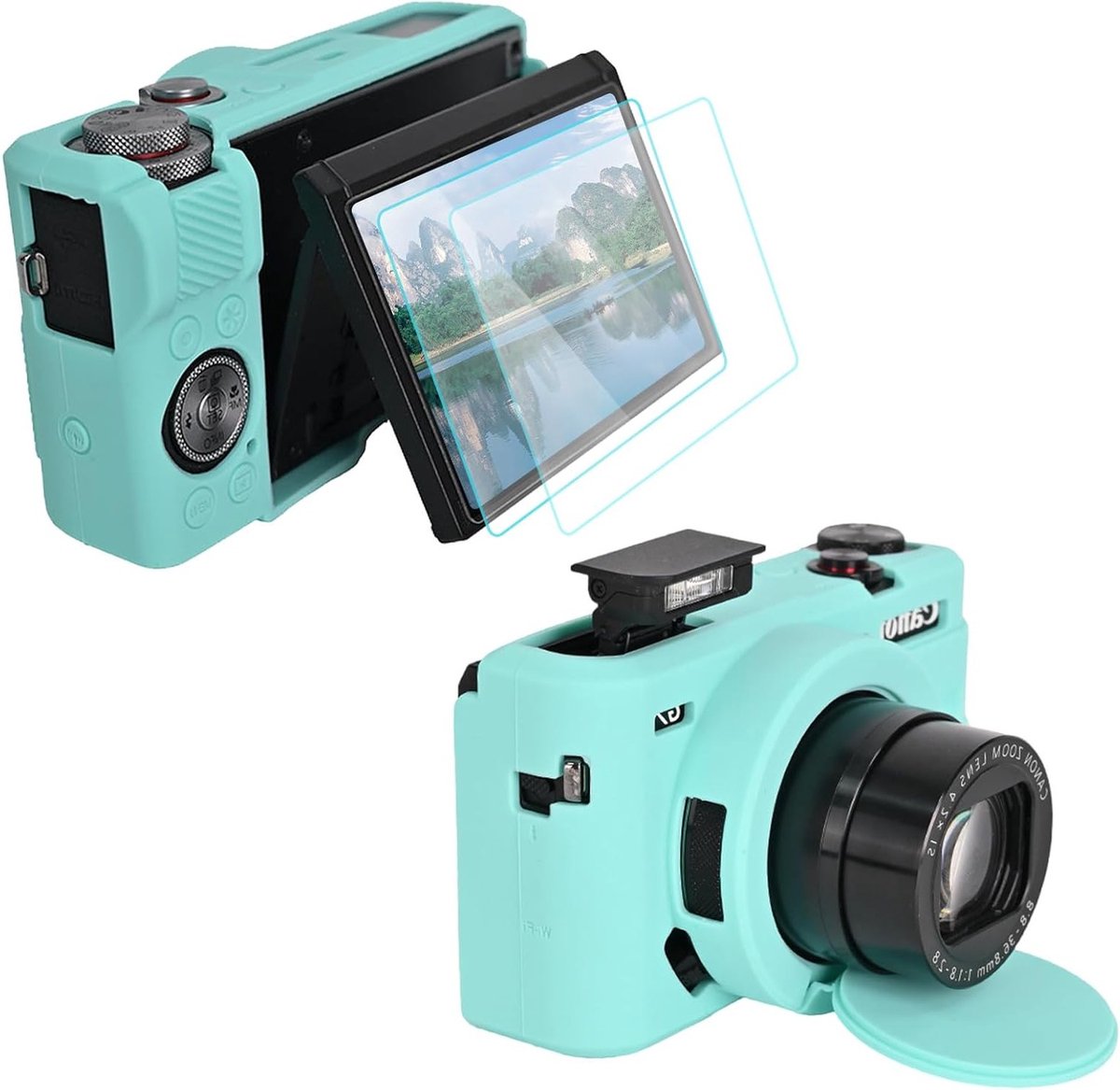 Camera Case voor Canon Powershot G7 X Mark III met 2 Screen Protectors, Zacht en Beschermend Silicone Hoesje met Afneembare Lensdeksel voor Volledige Bescherming en Gebruiksgemak