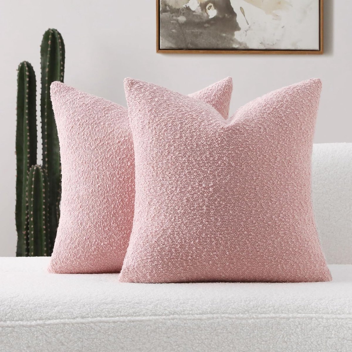 Set van 2 Roze Bouclé Sierkussenshoezen 45x45 cm Zacht Textuur Decoratie Woonkamer