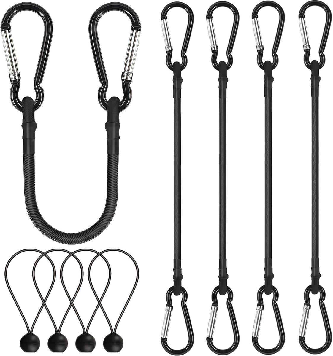 Elastisch Touw met Haak - Spanband Expander - Bagage Vastzetten - Dubbele Veiligheidshaak - 61 cm - Zwart