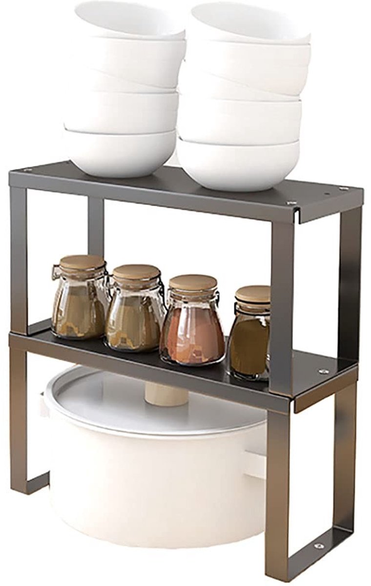 MTTproducts- Kastplank Stapelbaar - Keukenrek - Organizer - Badkameropslag - 2 Stuks - Roestvrij Staal 30x12x15 cm - Opbergplank
