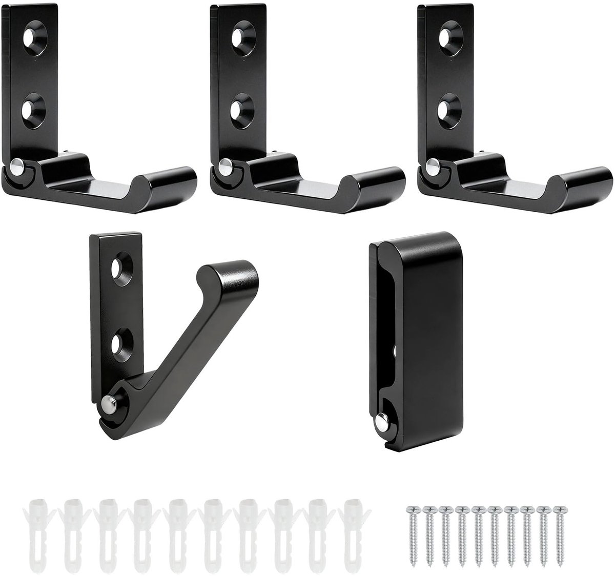 NTH products- Wandhaak 5 Stuks - Opvouwbare/Schroef - Aluminium - Zwart - 90° Klaphaken - Voor Badkamer/Hal/Keuken - Haak