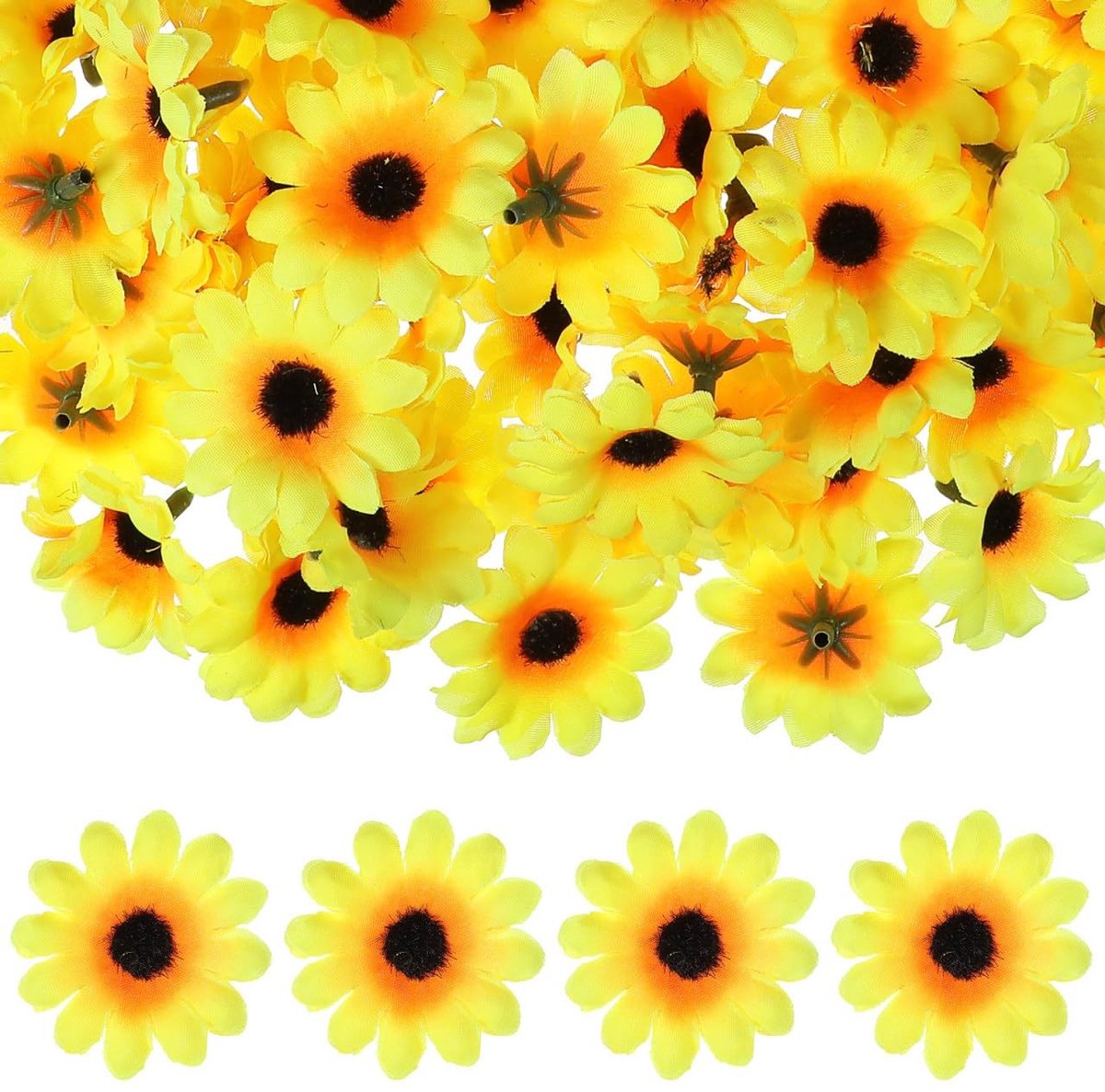MTTproducts- Zonnebloemkoppen 100 stuks - Kunstmatige Bloemen - Decoratie voor Feesten - Duurzaam Synthetisch Polyester - Realistisch Uiterlijk - Geel - Kunstbloemen