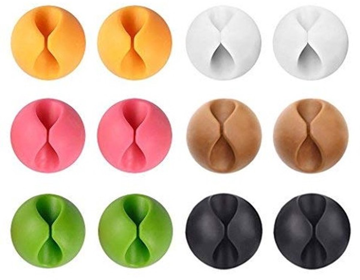 MTTproducts - 12 Stuks Kleurrijke Kabelclips - Kabelopslag Organizer - Desk Management - Ideaal voor Thuis en Kantoor - Voor TV, PC en Laptop
