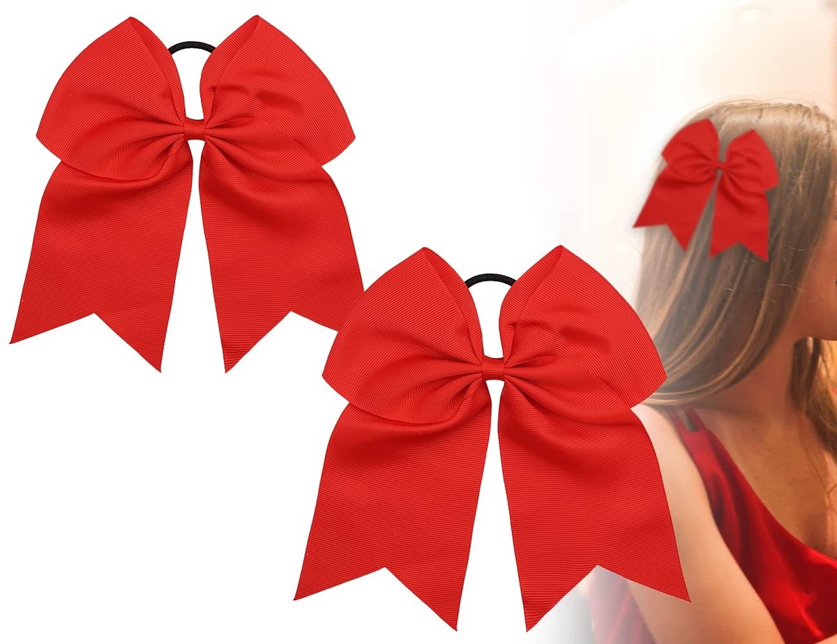 MTTproducts- Haarstrik 19 cm - Grote Rode Strik - Paardenstaart-Houder - Haaraccessoires - Comfortabel en Zacht - Cheerleader Strik - Haarelastiek