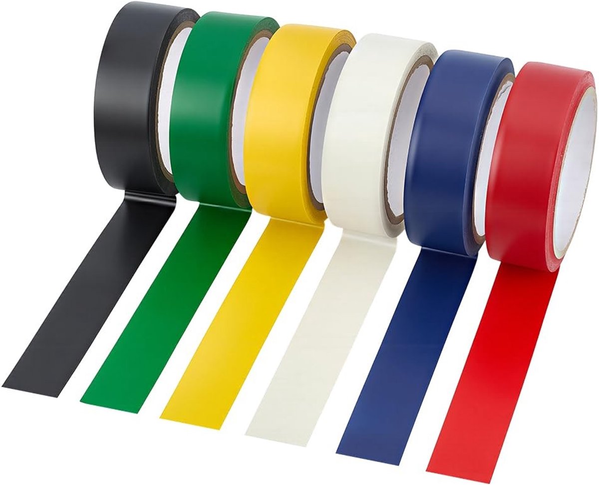 MTTproducts- Vloermarkeringstape 6 Rollen - Zelfklevend - PVC - 3 cm x 1,6 m - 6 Kleuren - Veiligheidsband voor Werkplaats - Markeertape