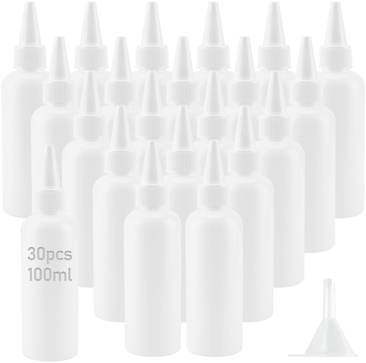 MTTproducts- Squeeze Flessen 30pcs - 100ml Plastic Flessen - Druppelflesje met Nozzle - Lege Flessen voor Sauzen - Antislip Deksel - Precisie Volume Controle - Druppelfles