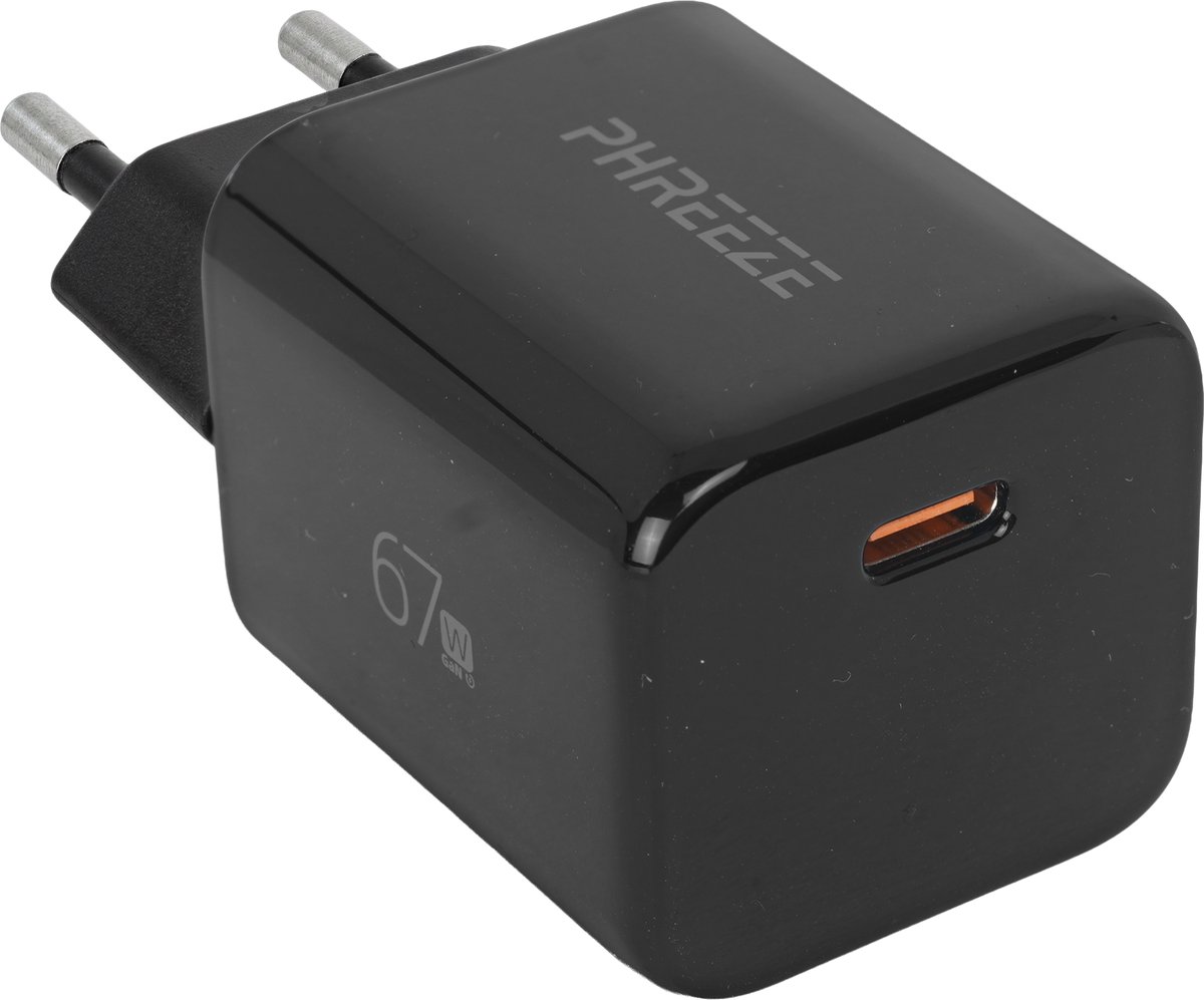 Phreeze 67W Mini GaN USB-C Oplader - USB C Snellader - USB C Adapter - USB C oplader - USB stekker - Oplaadstekker voor telefoon, tablet & laptop - Zwart
