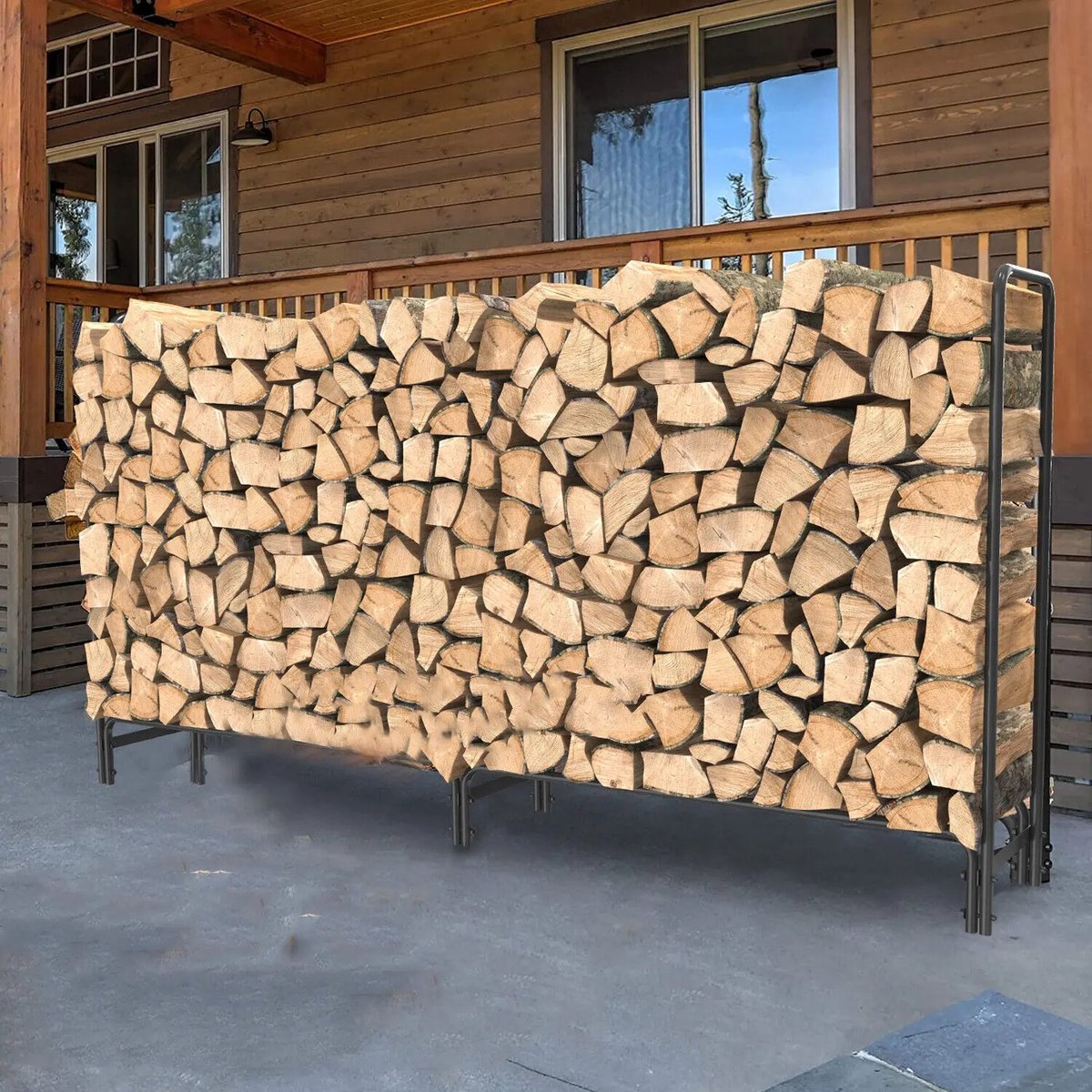 JRG Brandhoutrek Metaal - Houtopslag Buiten en Binnen - Haardhoutrek 232,7 x 34,8 x 117,8 cm - Zwart - Draagvermogen 295 kg