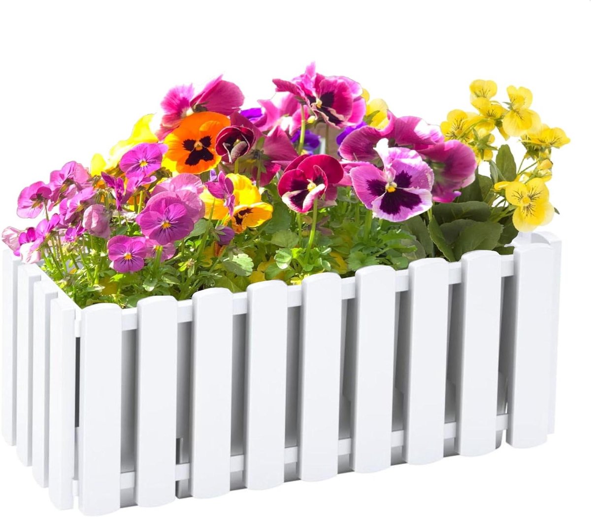 Balkonkast Kunststof - Bloempot Plantenbak - Planten Verfraaien - Houtstructuur Look - 38 cm Breed - Wit