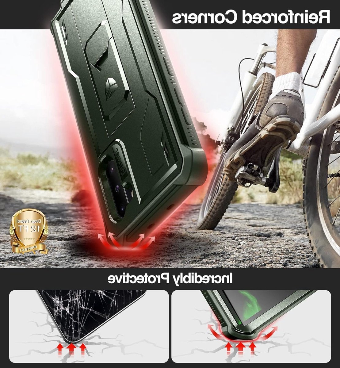 Zware Schokbestendige Beschermcase voor Samsung Note 10 met Ingebouwde Schermbeschermer en Kickstand - Militaire Groene Kleur, Duurzaam en Veilig