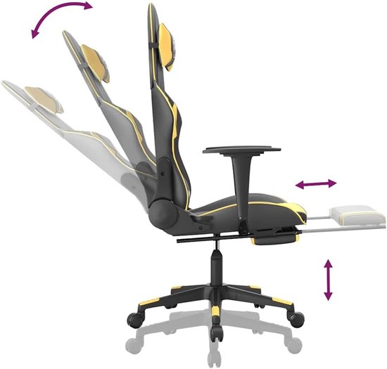 Gaming Stoel - Comfortabele Fauteuil - Ontspannen Zitten - Met Voetensteun - Niet Gespecificeerd - Zwart/Goud — afbeelding 4