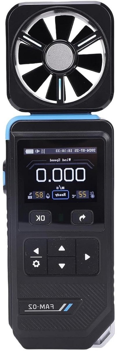 Digitale Anemometer - Windmeter Ventilator - Luchtstroom Meten - Kleurenscherm USB-C - 0-30 M/S - Zwart