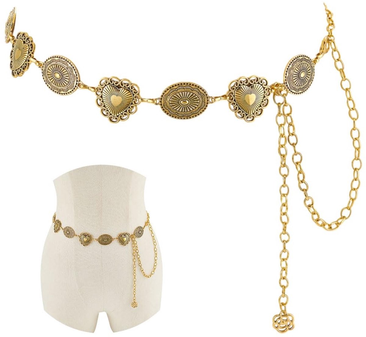 Cosensi- Kettingriem Metalen Legering - Vintage/Reliëf Hart - Verstelbaar - Taille Schakels - Western/Boho Stijl - Ovale Schakels - Riem