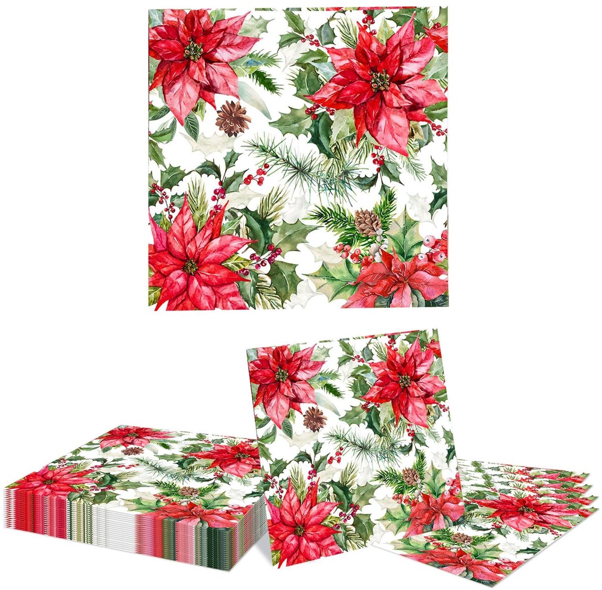 Cosensi- Papierservetten 20 Stuks - Dubbellaags Absorberend - Kerstster Motief - Feestmaaltijden - Winter - Perfect voor Diner - Servetten
