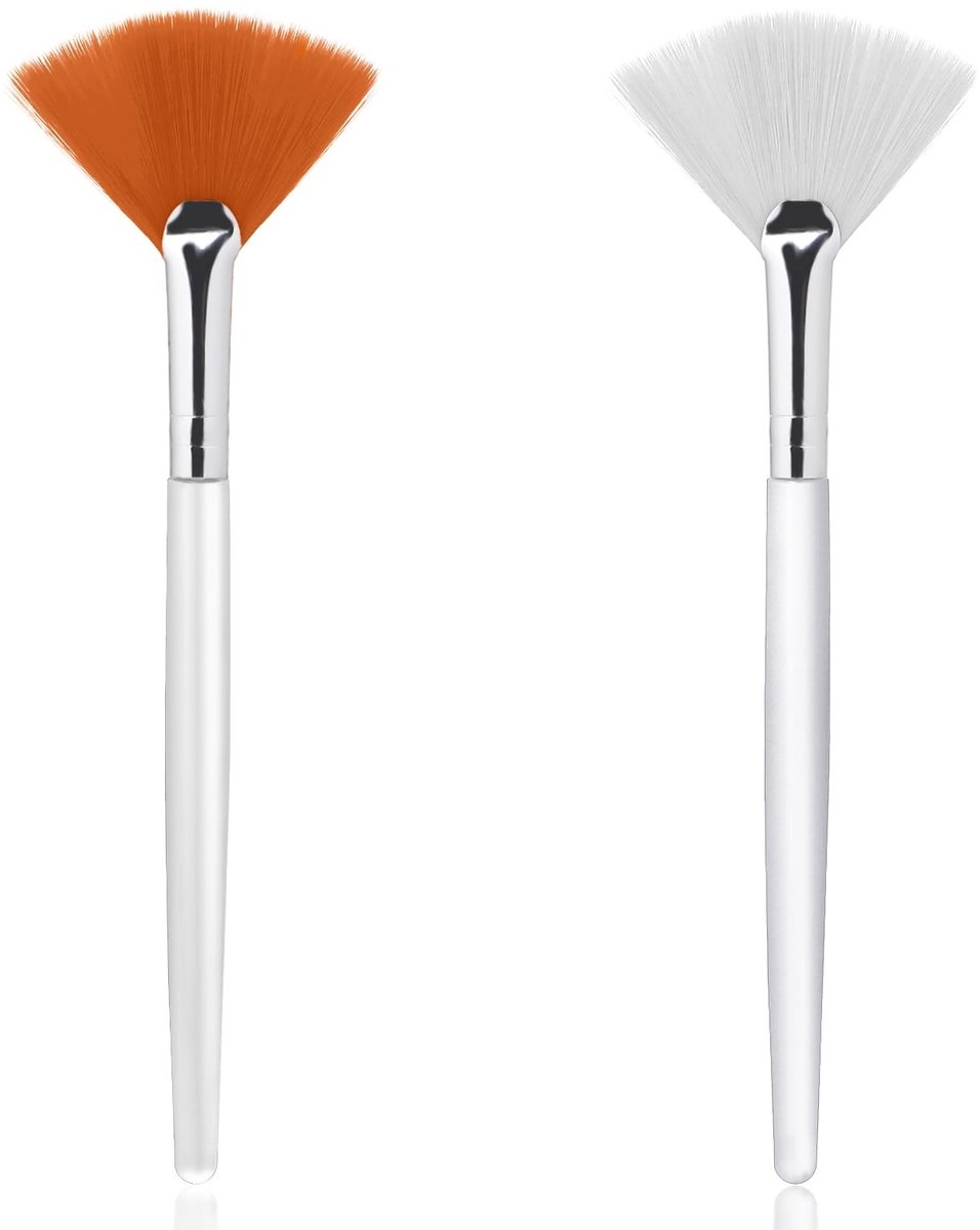Cosensi- Waaierskwasten Set - 2 Stuks - 15 cm - Zachte Gezichtskwasten - Nylon + Aluminium - Transparante/Parelgreep - Multifunctioneel Gebruik - Make-upkwasten