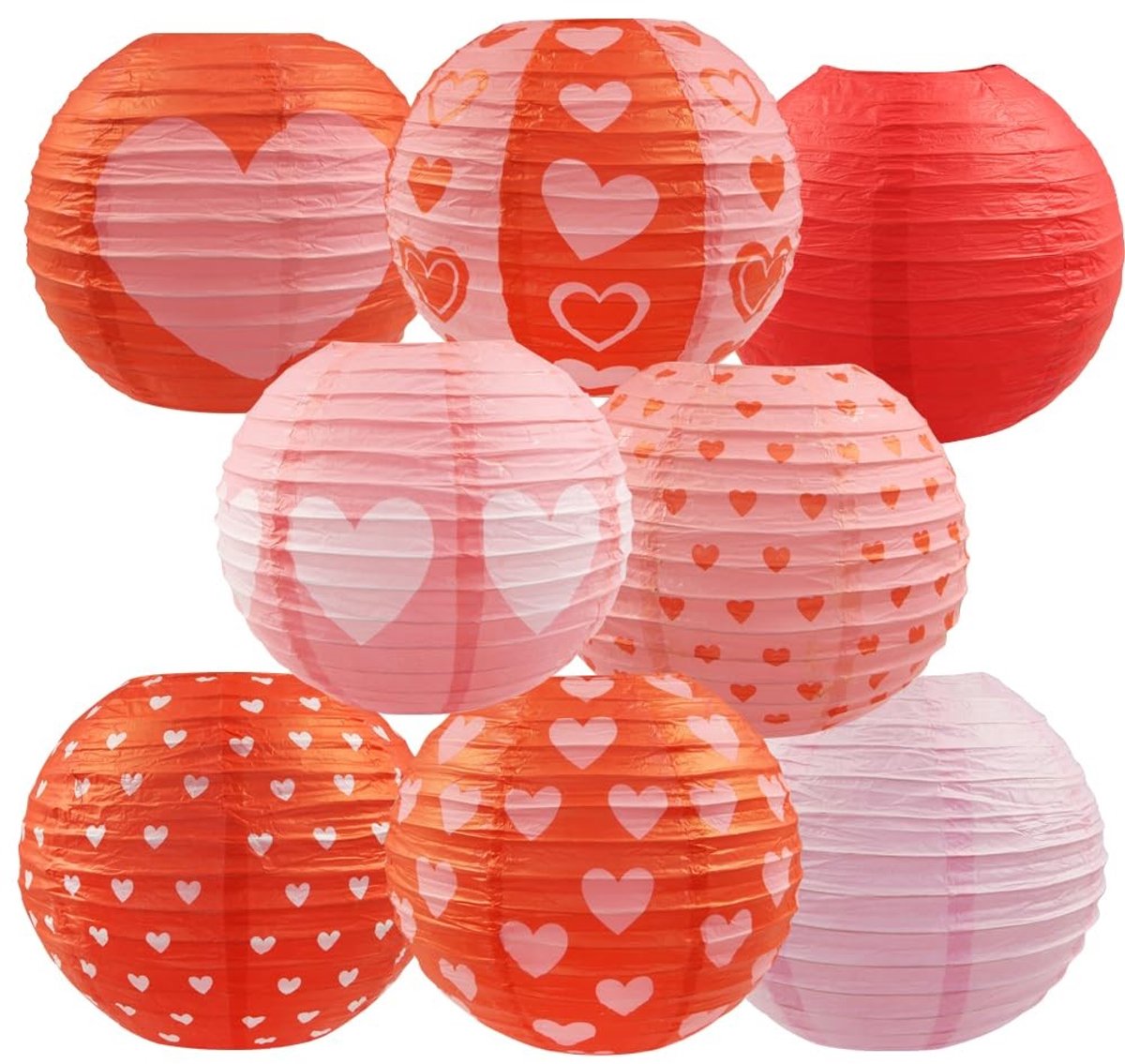 Cosensi- Papieren Lantaarns 8 Stuks - Ronde Hart Decoraties - 25 cm Hangend - Feestdecoraties Valentijnsdag - Bruiloft/Jubileum - Herbruikbaar