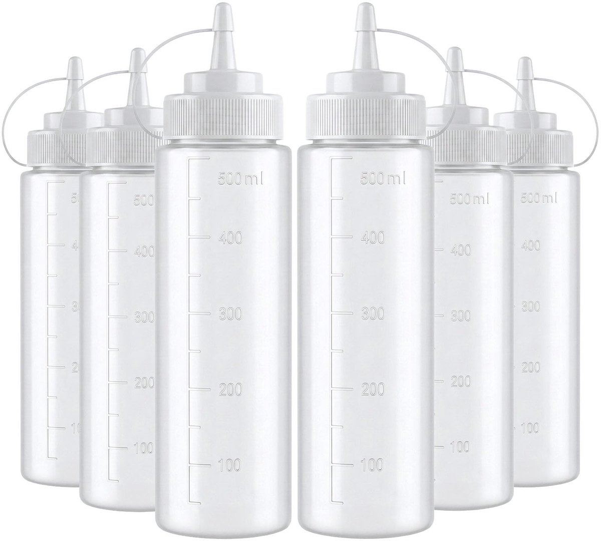 Cosensi- Knijpfles Set van 6 - 500ml - Voedselveilig Kunststof - Sausdispenser - Lekvrij - Ergonomische Schenktuit - Sauzenfles