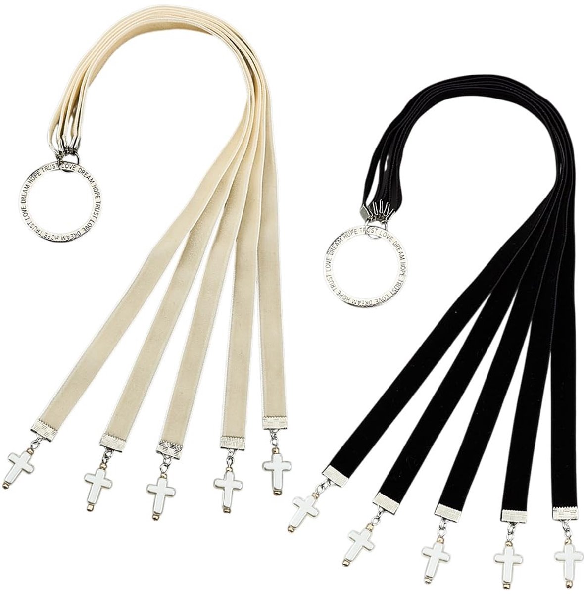 Cosensi- Fluwelen Lint 15,4 cm - Zwart/Wit - Hanger met Legering Kruis - Decoratief - Luxe Materiaal - Perfect voor Cadeaus
