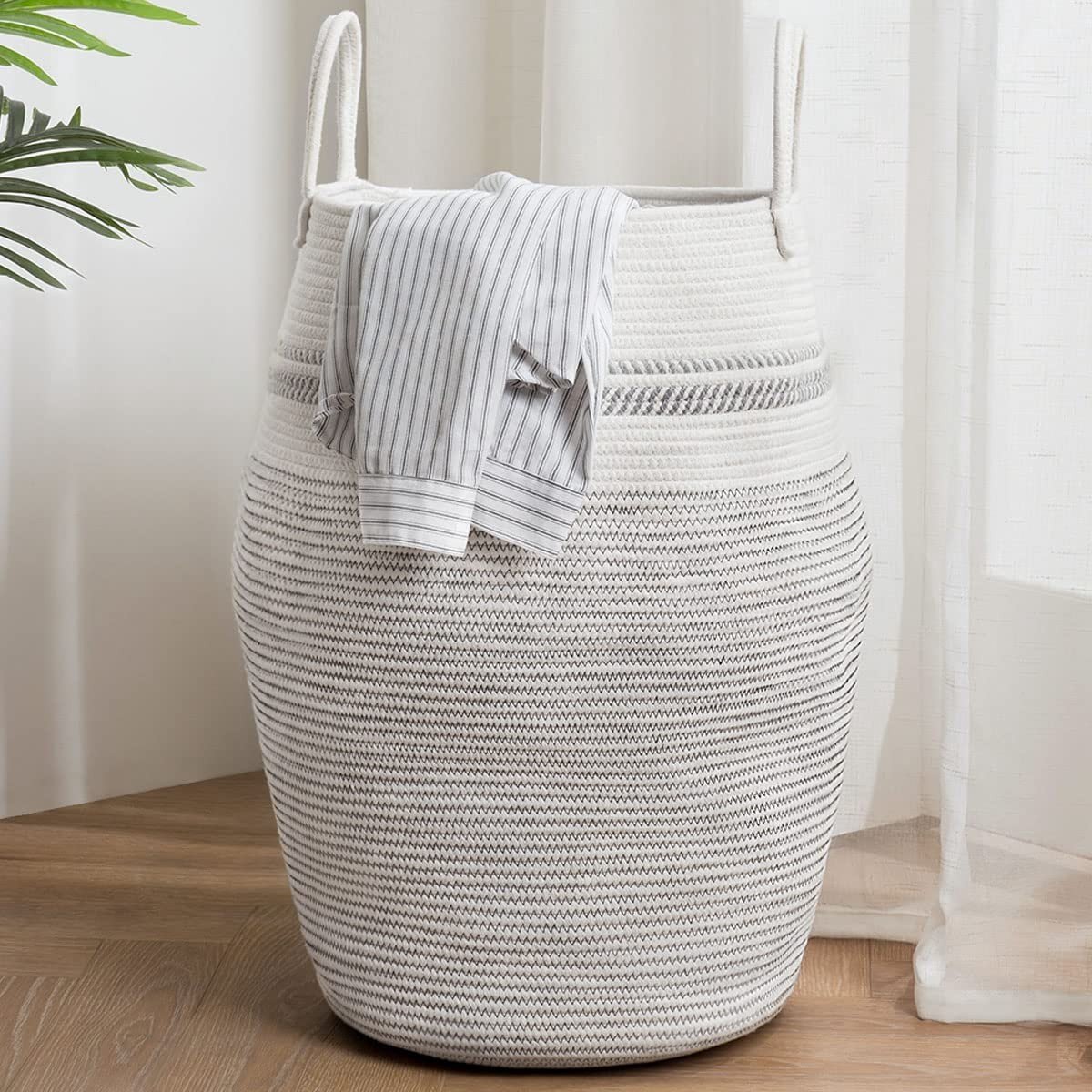 Cosensi- Wasmand 105L - Handgemaakte Katoenen Wasmand - Opbergmand - Braided Design - Tijdloos - Stabiel en Vormvast