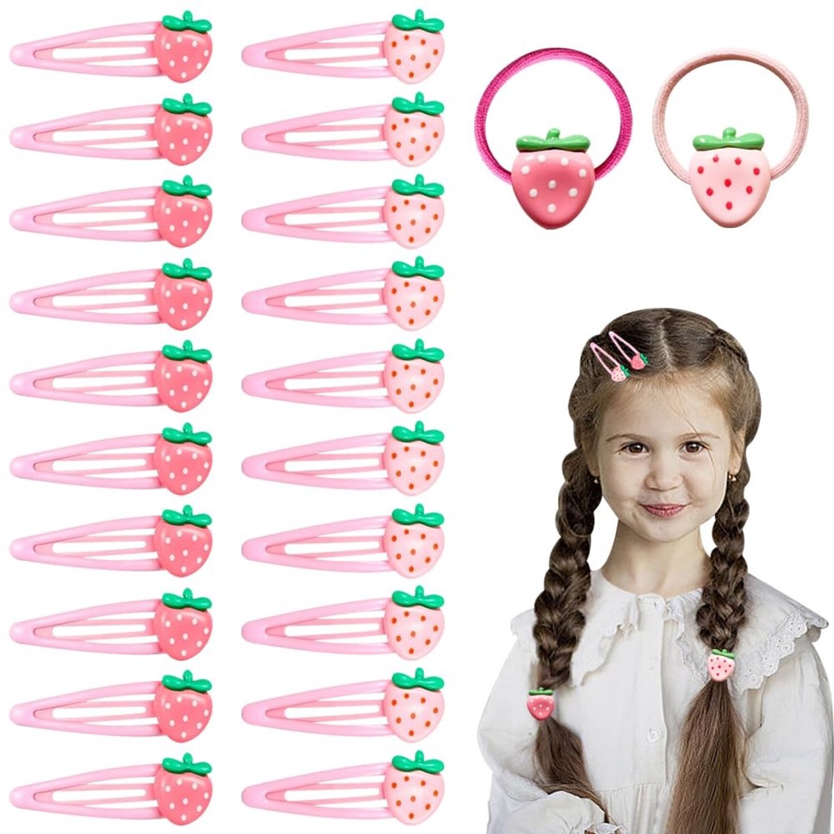 Cosensi- Haarclip Set 22 Stuks - Aardbeien Haarspeld - Haarbanden - Roze Accessoires - Decoratieve Pony Clips - Lichtroze/Donkeroze - Haaraccessoires