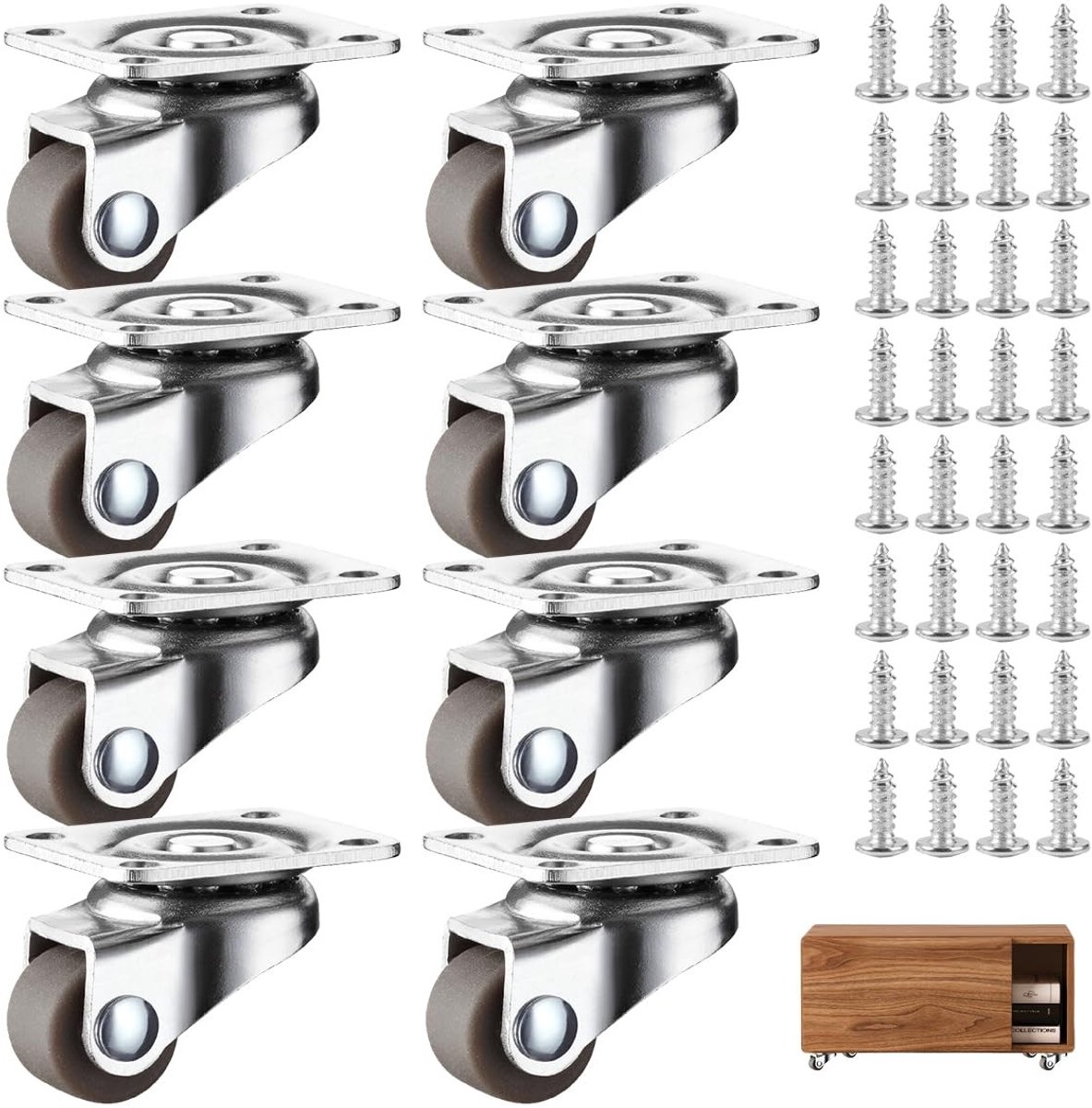 Cosensi- Meubelwielen 360° Draaibaar - Rubber - Schokabsorberend - Zwenkwielen - Meubelwieltjes - 8 Stuks - Eenvoudige Installatie