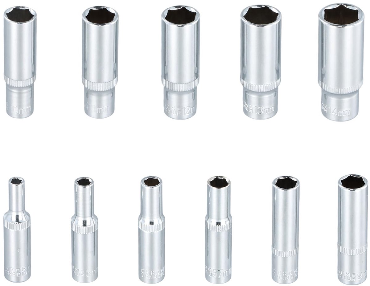 Cosensi- Steeksleutelset 11-delig - Steeksleutel 4-14 mm - Chrome vanadium staal - Lange steeksleutel 50 mm - Duurzaam - Perfect voor auto- en klussen.