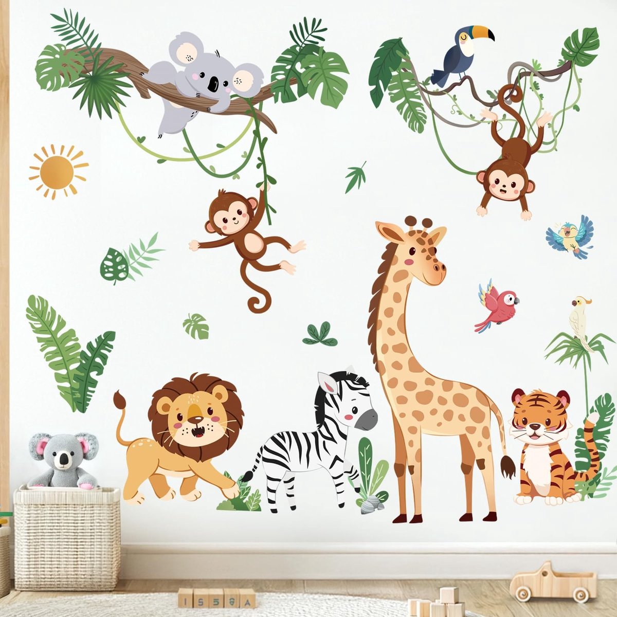 Cosensi- Muursticker Jungle Dieren - Muurstickers Babykamer - Muurstickers Kinderen - Wanddecoratie Woonkamer - Waterdicht - Duurzaam PVC Materiaal