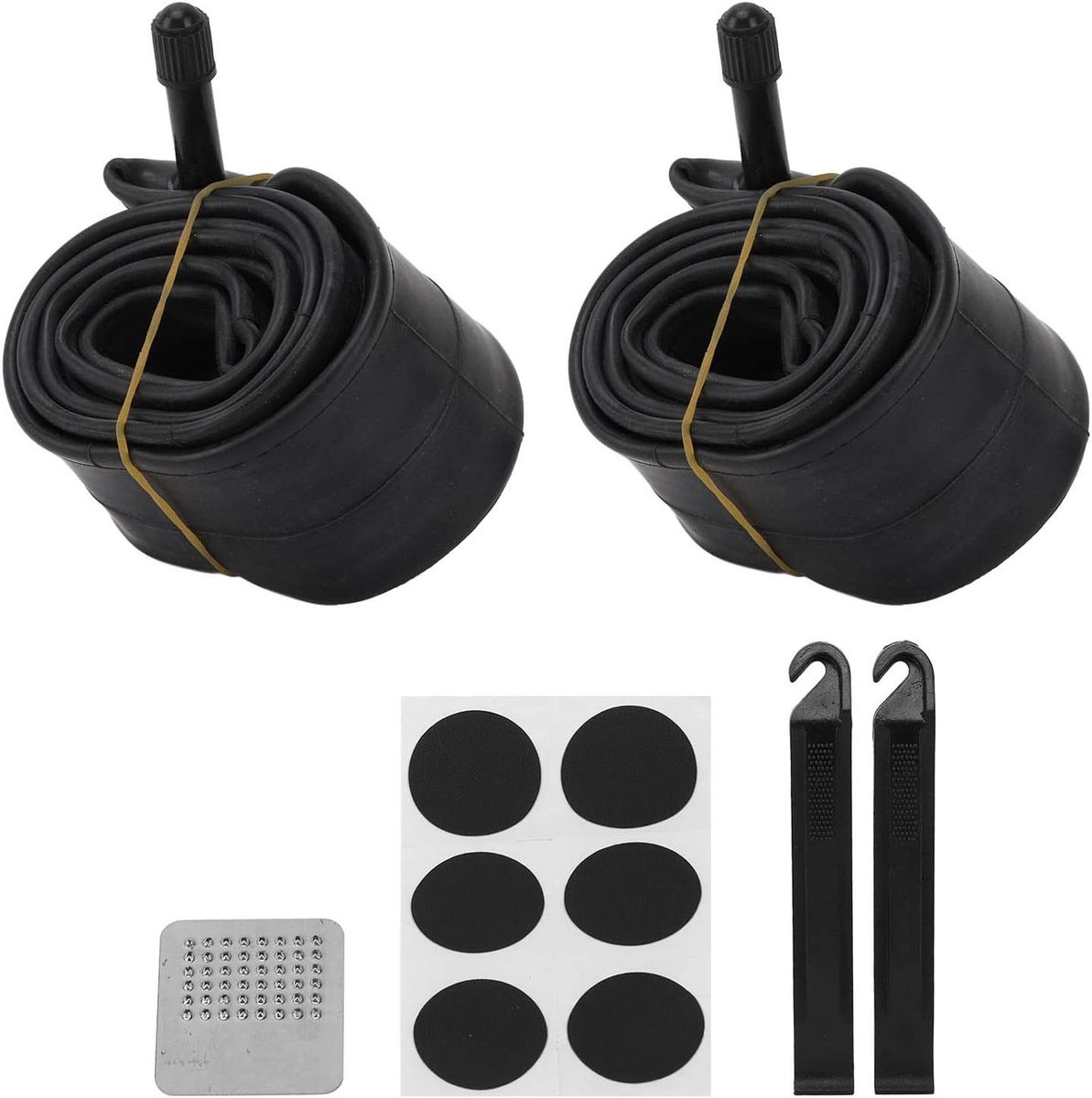 Fietsband reparatieset - Binnenbanden set - Fietsbanden repareren - Compleet met pleisters - 2 binnenbanden - Zwart