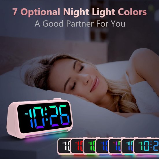 Digitale Wekker voor Kinderen met Kleurveranderend Nachtlampje en Groot LED Display — afbeelding 4