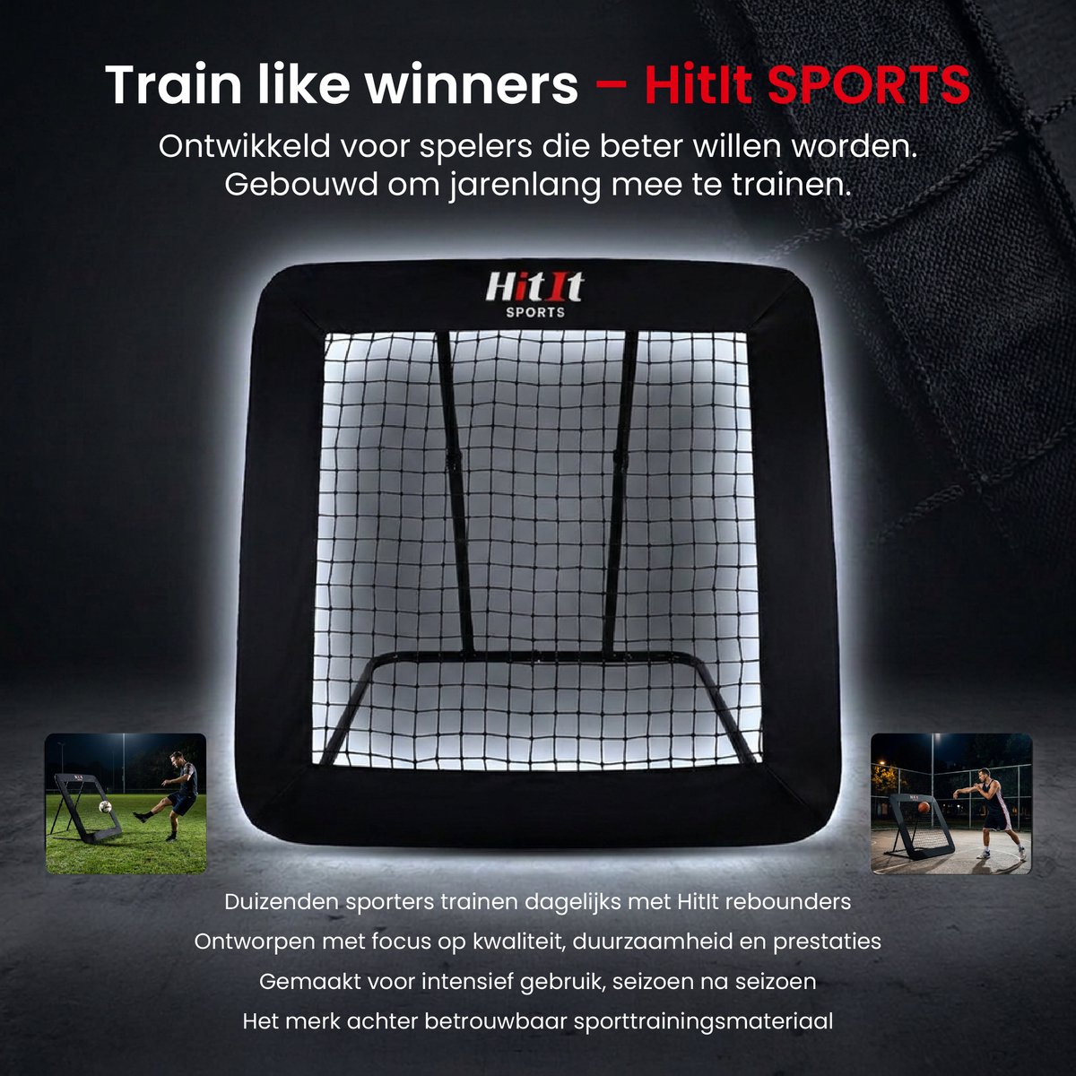 HitIt SPORTS® Rebounder Voetbal - Voetbal Spullen Trainingsmateriaal 124x124cm - Mini Trampoline Kinderen & Volwassenen - Inklapbaar Tennisnet - Volleybal Korfbal - Voetbal Trainingsmateriaal — afbeelding 8