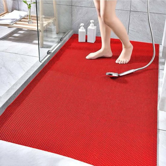 Douchemat PVC - Badmat Antislip - Veilige Douche - Schimmelwerend Sneldrogend - 90 x 150 cm - Rood