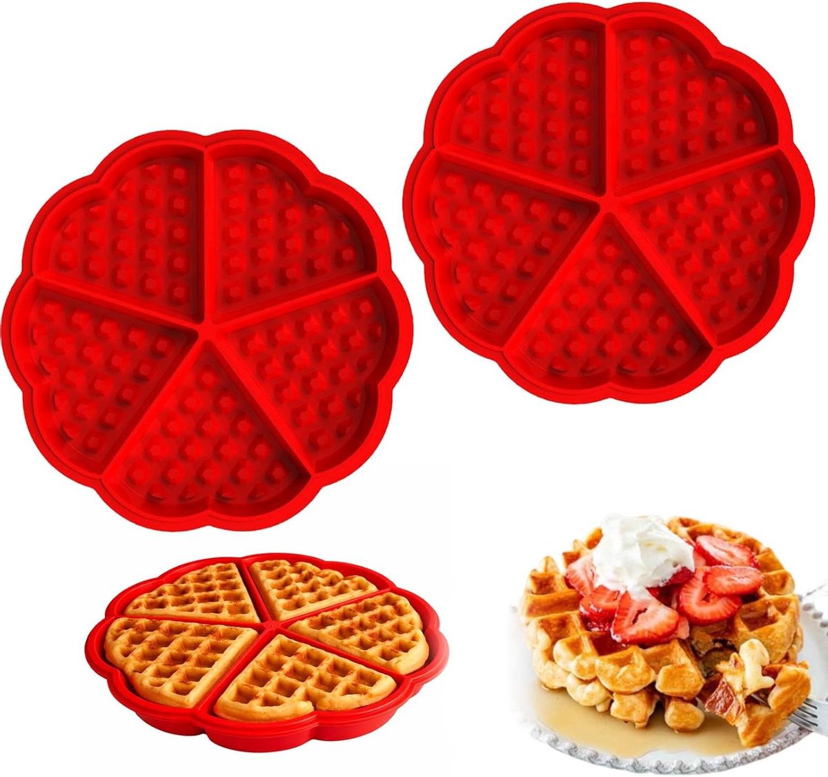 Wafelvorm Airfryer - Siliconen Bakvorm - Thuis Bakken - Anti-aanbaklaag - 17.5 cm Hartjes - Rood