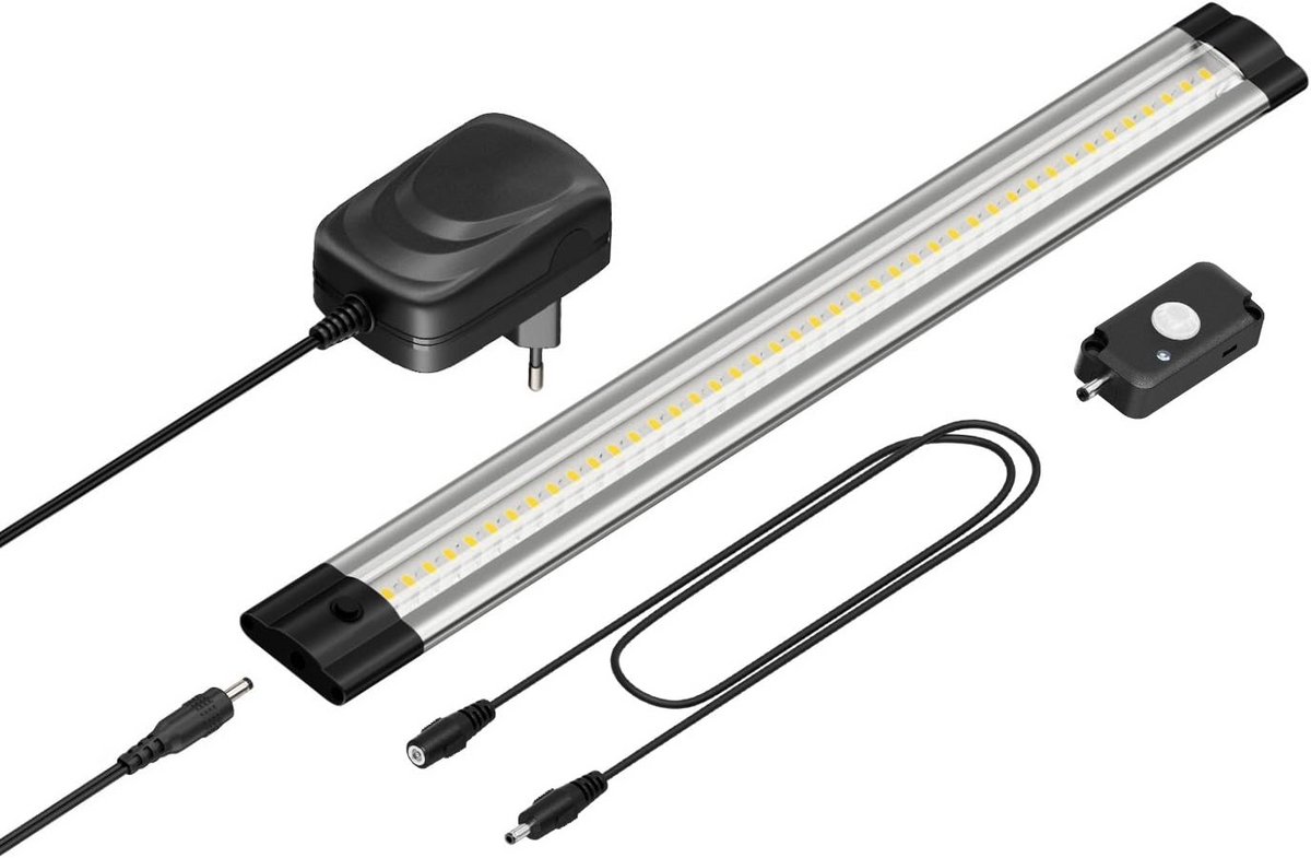 Platte LED Onderkastverlichting met Bewegingsmelder en Adapter, Warm Wit