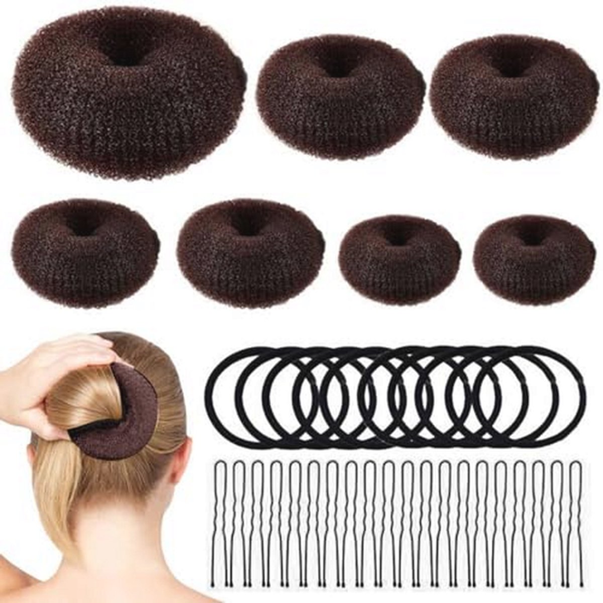 Donut Knotset met 10 Haarelastiekjes en 20 Clips - Perfect voor Mooie Kapsels