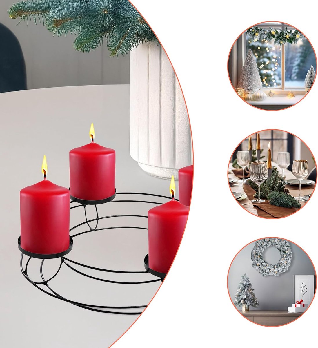 Zwarte Metalen Adventskrans met Roosterdesign voor 4 Stompkaarsen (30 cm) – foto 6