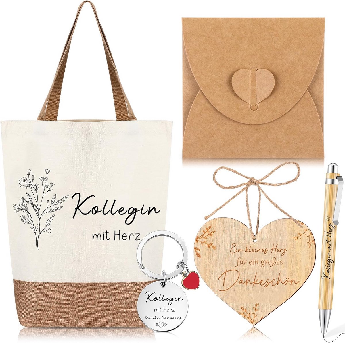 Canvas tas met houten hartje en zwart opschrift