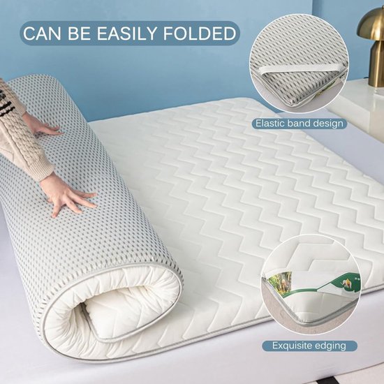 Futon Matras - Vloermatras Opvouwbaar - Comfortabel Slapen - Ademende Vulling - 80x190cm - Grijs — afbeelding 4