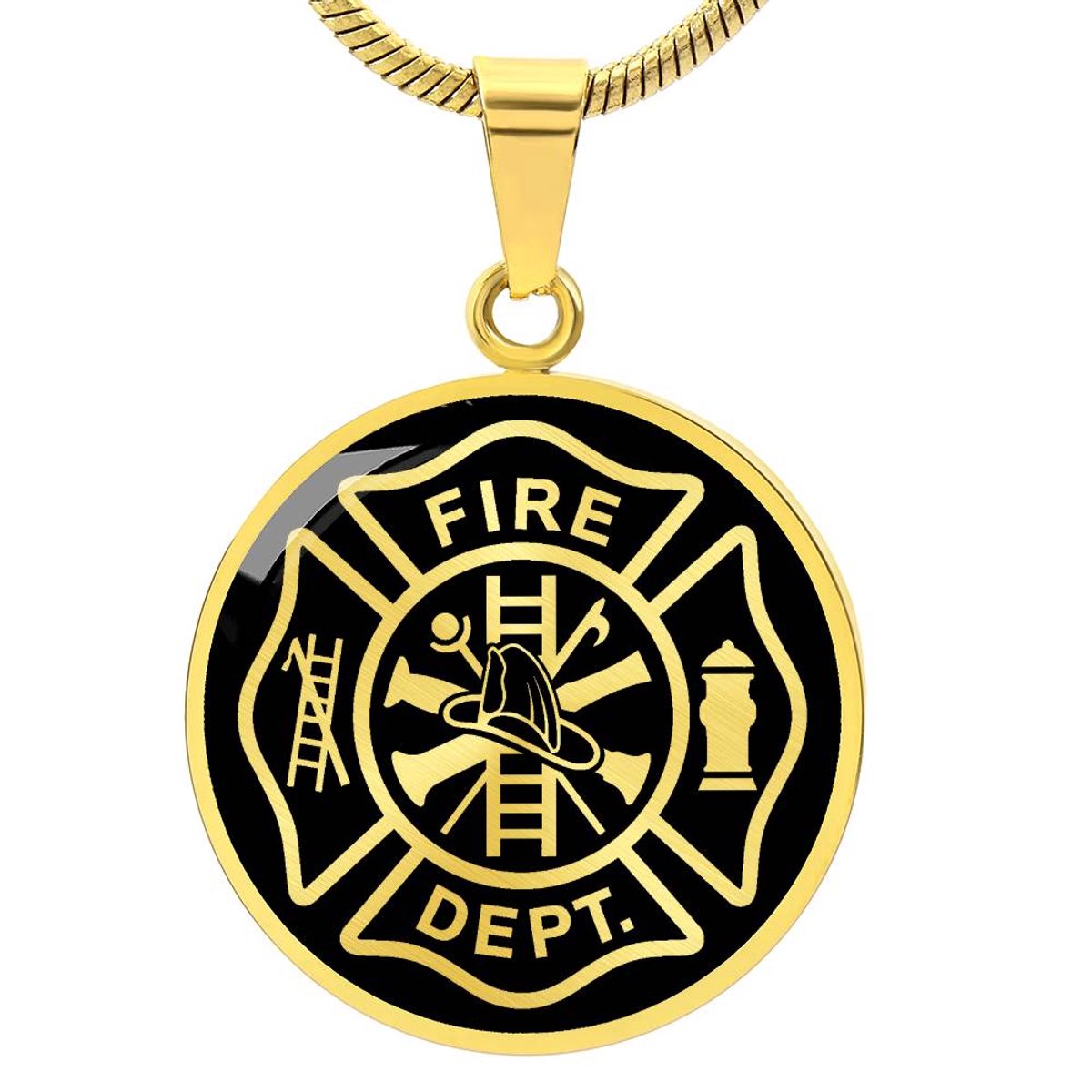 Symbolic Gifts - Brandweer Ketting Goud Kleurig Waterproof Firefighter Hanger - Premium Stainless Steel - Sieraad Cadeau - Verstelbaar 45 - 56 cm
