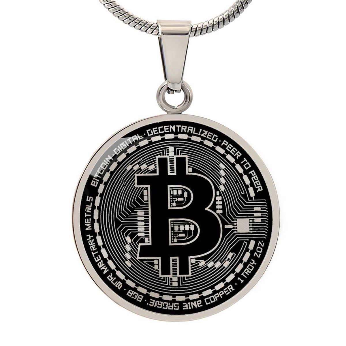 Symbolic Gifts - Bitcoin Ketting Zilver Kleurig Waterproof Bitcoin Hanger - Premium Stainless Steel - Sieraad Cadeau - Verstelbaar 45 - 56 cm