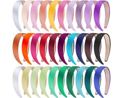 SIQUK 30 stuks vrouwen 1 inch brede antislip kleurrijke satijnen hoofdbanden doe-het-zelf haarband voor vrouwen en meisjes, 30 kleuren